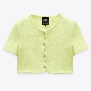 Zara- NWT Yellow Shortsleeve Scalloped Diamond Button Down Blazer Jacket